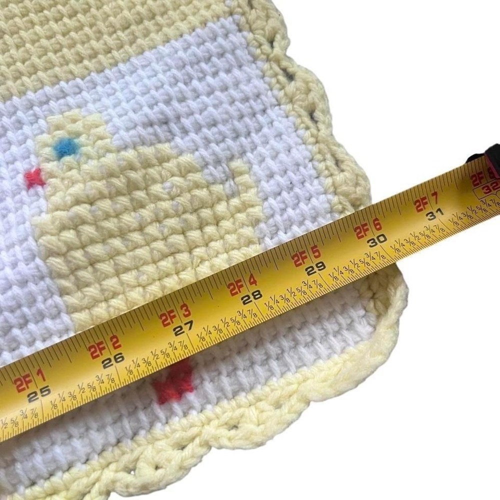 Vintage Handmade Crochet Baby Duck Blanket Yellow White Checkered Chick - Picture 3 of 5